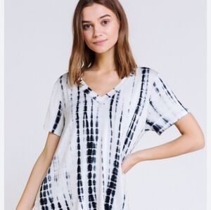 Raya Sun Black and White Tie Dye V Neck Coverup Mini Dress Size Medium